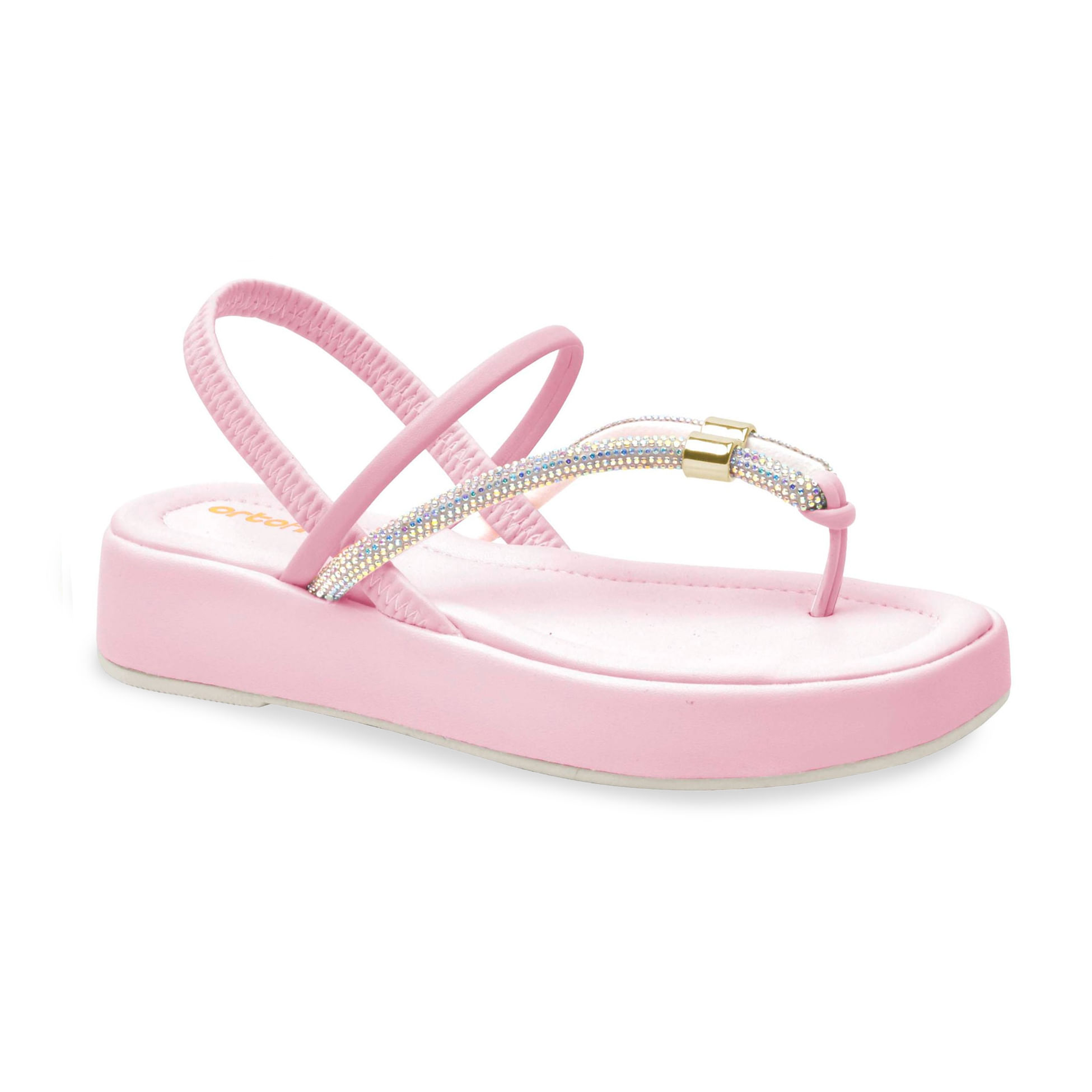 Sandália infantil rosa Ortofino com tiras finas e detalhes em strass